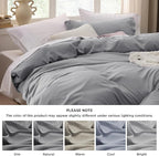 Bedsure Grey Duvet Covers Queen Size - Prewashed Cotton-Like Polyester Duvet Cover, Soft Queen Duvet Cover Set 3 Pieces with Zipper Closure, 1 Duvet Cover 90x90 inches and 2 Pillow Shams