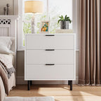 GarveeHome White Fluted 3 Drawers Dresser, Wide Wood Chest of Drawers, Modern Storage Dresser Chest of Drawers Organizer with Metal Legs and Anti-Tipping Device for Bedroom Living Room