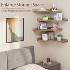 4 Tier Floating Corner Shelves Set of 4, Rustic Pine Wood Floating Corner Wall Shelf for Wall Décor Storage, L Shaped Corner Shelf Wall Mount for Bedroom,Living Room,Bathroom,Kitchen,Carbonized Black.
