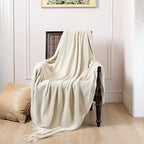 lifein Chenille Throw Blanket 60x80 - Soft Boho Knitted Blanket for Couch Cozy Farmhouse Decor Bed Throw, Lightweight All Season White/Cream Blanket, Decorative for Living Room Bedroom Spring Decor