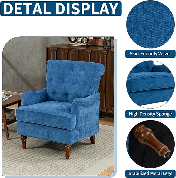 KEIKI Upholstered Accent Chair for Living Room and Bedroom,Heavy-Duty Fabric Armchair with Reinforced Wood Frame, Supportive Seat Cushion, Stable Retro Legs, Lounge Chair for Reading, Work
