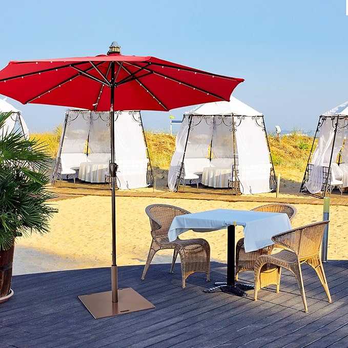 Giantex Patio Umbrella Base, 50 Lbs Steel Heavy Duty Umbrella Stand with Wheels, 24 Inch Square Umbrella Base with 2 Tightening Knobs, Suitable for Backyard, Deck, Poolside, Patio