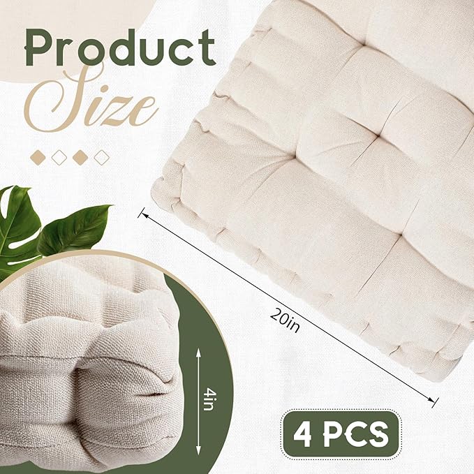 Jerify Floor Pillow Cushions 22 x 22 Inch Round Square Large Meditation Floor Pillow for Classroom Adult Meditation Picnic Party Seating Learning Daycare School (20x20x5',Square,Ivory White)