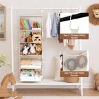 StorageWorks 5-Shelf Hanging Closet Organizers, Foldable Closet Storage Organizer with 2 Side Pockets, Portable Hanging Shelves for Clothes, Sweater, 13" D x 15" W x 47 ¾" H, White & Ivory