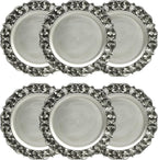 13" Antique Silver Charger Plates, Set of 6 Plastic Textured Chargers for Dinner Plates with Embossed Rim, Table Décor, Party, Wedding, Holiday