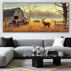 XLSJERST Deer Wall Art for Living Room Canvas Prints Decor Country Tractor Rustic Wildlife Cabin Hunting Picture Glass Surface Artwork for Bedroom Home Office 86x39 Inches