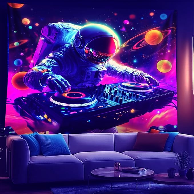 NYZE Astronaut Space Tapestry for Bedroom, Music Wall Tapestry, Party Decor Glow in the Dark Room Decor Tapestries, Cool Galaxy Planet Wall Hanging, Wall Hanging for Room Dorm 90in×70in