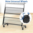 Granville Floor Brochure Stand Magazine Rack, Brochure Display Stand, 4 Pockets Magazine Holder Newspaper Stand with 4 Wheels (2 Lockable), Black