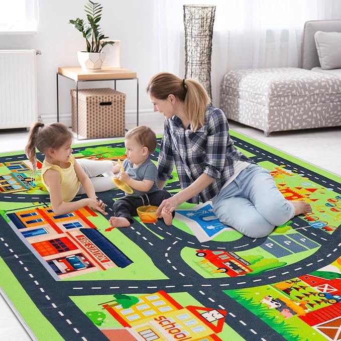 Kids Carpet Car Play Rug, City Life Traffic Road Kids Rug Playmat,Non Slip Children Educational Game Car Mat Area Rug for Playroom Baby Toddler Boys Bedroom Classroom (78.7X59 INCH, Style 2)