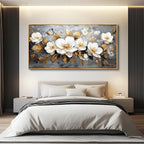 FUHAIHUA Large Wood Framed Wall Decor For Living Room Canvas Wall Art For Office Modern Wall Decorations For Bedroom White Flower Painting Farmhouse Pictures Artwork Room Home Decor 24x48 In