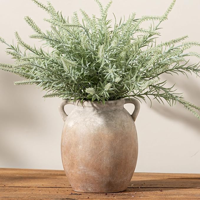 Ceramic Flower Vase 7.6 inch Farmhouse Rustic Vase Decorative Pottery Terracotta Vases for Home Decor Table Mantle Fireplace Living Room Bathroom Wedding Centerpiece (Aged Terra)
