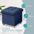 BRIAN & DANY Ottoman with Storage, Small Storage Ottoman for Dorm, Linen Folding Ottoman Foot Stool with Legs for Living Room and Bedroom, 15"x15"x15" - Blue
