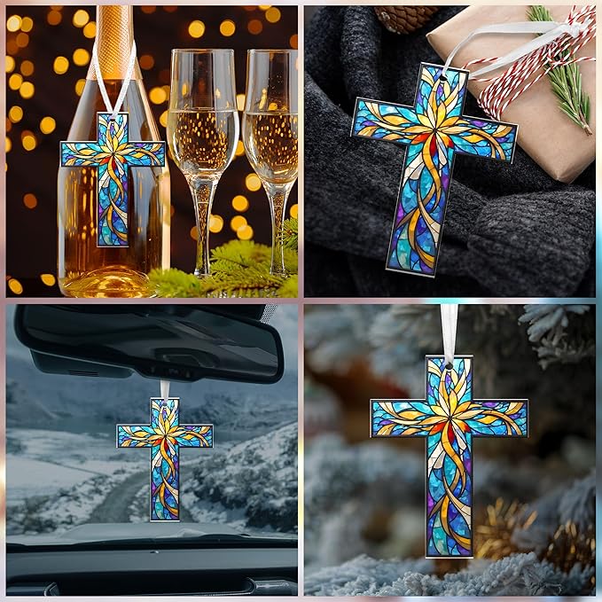FLAGWIX Christmas Christian Gifts for Women Faith - Acrylic Ornaments 2025 for Tree Decorations - Cross Christmas Ornament, Catholic Spiritual Religious Gifts for Mom Grandma, Christian Gift Ideas