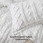Bedsure Tufted Boho Comforter Set Oversized King - Bright White Boho Bed Set, GentleSoft™ 3 Pieces Farmhouse Shabby Chic Embroidery Bedding, Gifts for Woman, Soft Jacquard Comforter for All Seasons