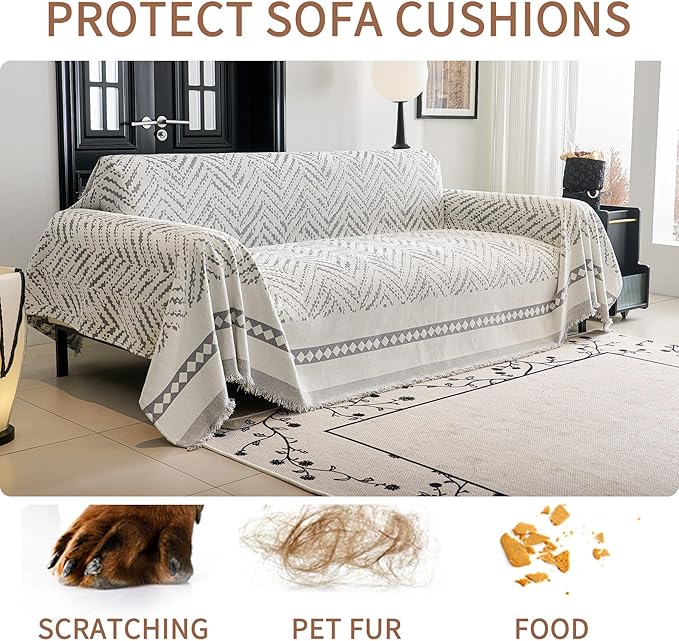 HAOMAIJIA Non Slip Couch Cover Sofa Covers for 3 Cushion Couch Washable sectional Couch Covers for Dogs pet Furniture Protector Couch Cover Blanket for Living Room (MR-Grey, 91"x134")