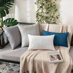 MIULEE Pack of 2 Decorative Outdoor Solid Waterproof Throw Pillow Covers Christmas Faux Linen Garden Farmhouse Cushion Cases for Patio Tent Balcony Couch Sofa 20x12 Inch White