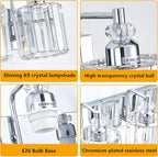 5-Light Modern Bathroom Light Fixture Chrome Bathroom Vanity Lights Over Mirror Wall Sconce Lighting with K9 Crystal Shades E26 Base for Bedroom, Living Room, Hallway Wall Lamp