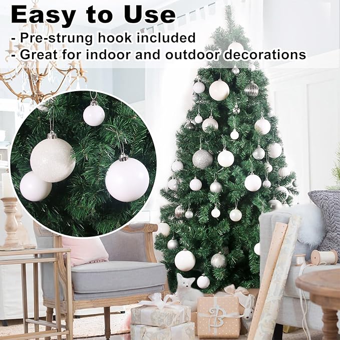 White 3.2" Large Christmas Balls - Christmas Tree Decoration Ornaments Shatterproof Hanging Balls for Birthday Halloween Holiday Wedding Decorations Set of 18pcs