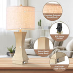 24.5" Modern Table Lamp Set of 2, 3-Way Dimmable Bedside Lamps with USB C & A Charging, Farmhouse Resin Nightstand Lamps with Linen Shade for Bedroom, Living Room, Home Office(Beige)