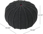 Christopher Knight Home Agatha Knitted Cotton Pouf, Dark Grey Small