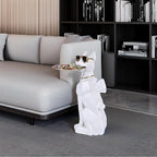 Resin Dog Side Table With Tray, Butler Statue Tissue Box, Accent End Table, Unique Sculpture, Geometric Statue, Funky Furniture for Home Decor Modern (White)