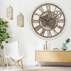 Wall Clock, 24 Inch Moving Gears Clock Large Wall Clock for Living Room Decor Rustic Vintage Industrial Steampunk Farmhouse Big Clock for Home Kitchen Bedroom Office