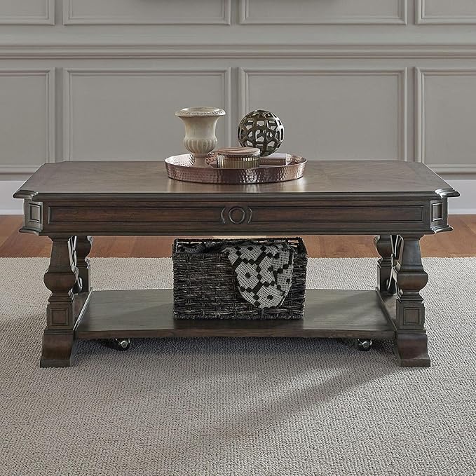 Liberty Furniture Provence Park Cocktail Table with Casters for Living Room - Chateau Brown
