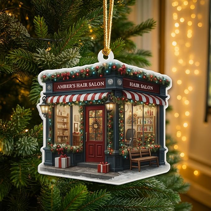 Personalized Hair Salon Christmas Ornament 2025, Custom Name Wooden or Acrylic Ornament, for Hairdresser, Stylist Keepsake, Beauty Salon Christmas Tree Decoration 2025
