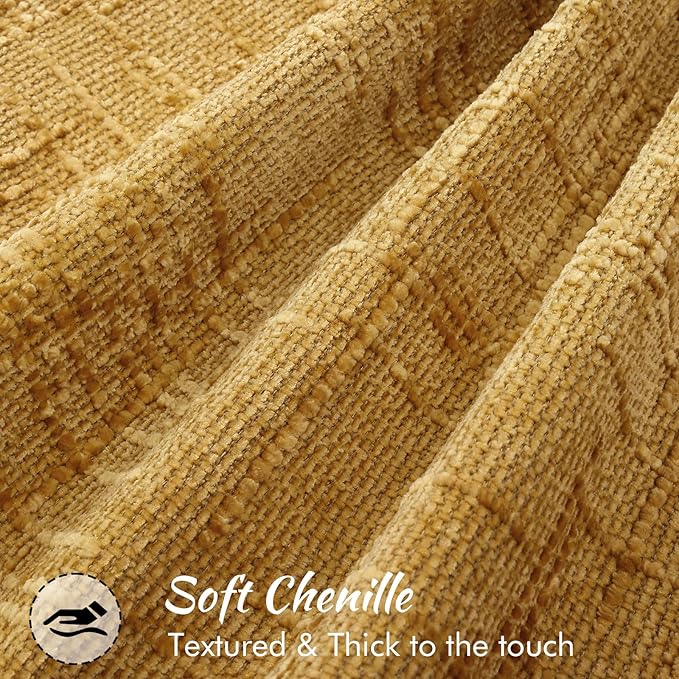 decorUhome Chenille Throw Pillow Covers 20x20 Set of 2, Thick Textured Slubby Neutral Decorative Pillow Covers with Elegant Design for Couch, Sofa, Living Room, Mustard Yellow