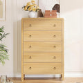 IDEALHOUSE 5-Drawer Dresser, Oak Finish Tall Storage Chest, Drawer Chest Bedroom Organizer Cabinet with Gold Ring Pulls, Mid-Century Modern Dresser for Living Room, Bedroom