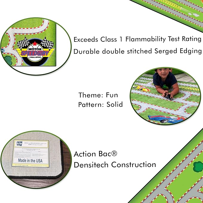 KIDCARPET.COM Race Track Play Mat Rug | Interactive Activity Carpet for Preschool Playroom Toy Car Track, 6' x 8'6"