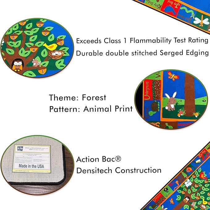 KIDCARPET.COM Forest Fun Rectangle Classroom Rug | Bordered Area Rug for Preschool Daycare Learning, 6' x 8'6"