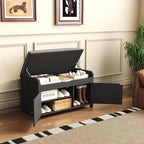 HOMEFORT 30" Shoe Bench with Lift Top Storage, Entryway Bench with Cushioned Seat, Wooden End of Bed Bench, Shoe Cabinet Bench with Hidden Storage Space, for Bedroom, Hallway,Black