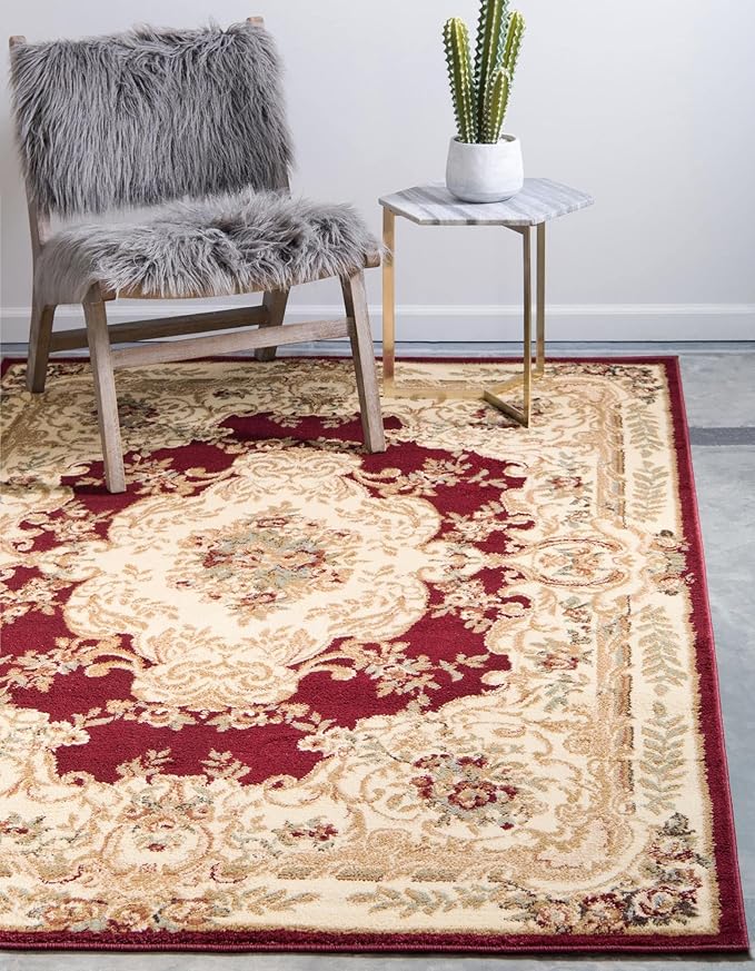 Rugs.com Chateau Collection Rug – 6' x 9' Red Medium Rug Perfect for Bedrooms, Dining Rooms, Living Rooms