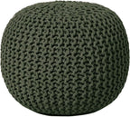 REDEARTH · Round Hand Knitted Pouf - Foot Stool Bean Bag Ottoman - Cord Boho Pouffe - Poof Accent Beanbag Footrest for Living Room - Bedroom - Patio - Lounge (19.5"x19.5"x14") - Olive, Set of 2