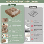 6" Washable Floor Pillow Cushion for Adults, Meditation Cushion Pillow, Large Square Floor Sitting, Removable Tufted Corduroy Cover, for Tatami Living Room or Yoga, 22x22 Inch, Machine Washable