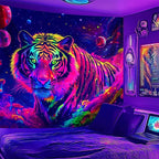 NYZE Tiger Space Tapestry for Bedroom, Glow in the Dark Room Decor Wall Tapestries, Cool Galaxy Planet Wall Hanging, Wall Hanging for Gamer Room Dorm Living Room 59in×51in