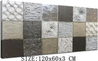 Alenoss 100% Handmade Abstract Metal Paintings Canvas Wall Art Unique Thick Texture Rough Surface Modern Oil Painting 48x24 Inches Imitation Old Handicrafts Grey Artwork
