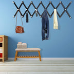 Dseap Accordian Wall Hanger: 16” High Wooden Wall Expandable Coat Rack, Hat Rack Holder, Accordion Hook for Baseball Caps, Coats, Mugs, 20 Peg Hooks, Black & White