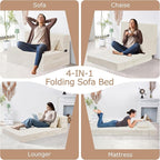 Folding Sofa Bed, 4 in 1 Convertible Sleeper Chair with Pillow, Twin Memory Foam Fold Out Chair Bed, Modern Floor Futon Sofa Couch Mattress for Living Room/Guest/Apartment, Beige