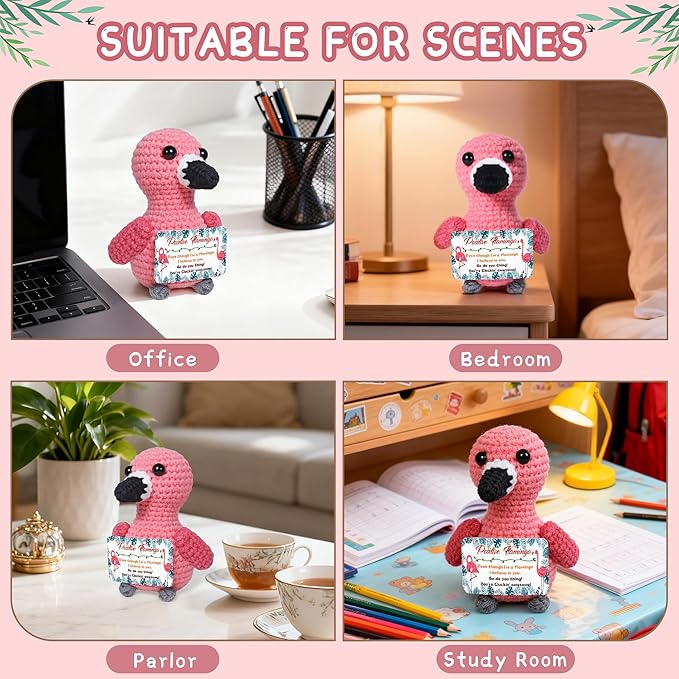 Mini Positive Flamingo Crochet Gifts, Birthday Gifts for Women Men Handmade Presents, Inspirational Small Animals Cute Flamingo, Emotional Cheer Up Funny Decor (Awesome)