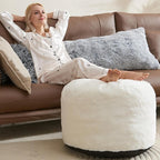 Pouf Ottoman Foot Rest 26"x18" Footstools and Ottomans Small with Filling Cream Small Beige Ottoman Foot Rest Ivory Poofy Ottom Stool Soft Poofs/Ottomans Furniture Living Room Ottom Footstool