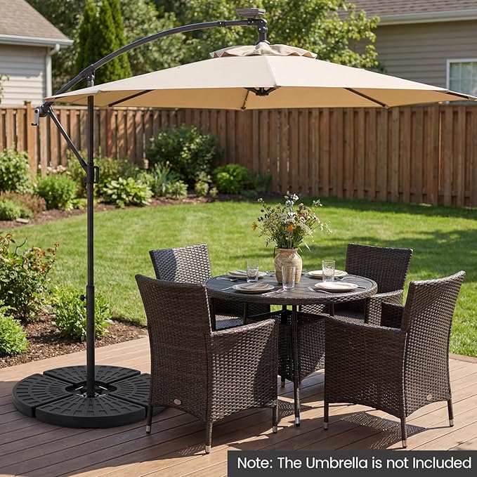 Giantex 184 lbs Offset Umbrella Base, 4 PCS Cantilever Umbrella Weighted Base, Easy-Fill Spouts, 4 Connecting Pins, Carry Handles, Water Sand Weight Fillable HDPE Umbrella Stand for Backyard Poolside