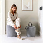 CAROLMADE Set of 2 Round Ottoman with Storage, Upholstered Vanity Stool Support 330lbs Multifunctional Coffee Table Ottoman Velvet Foot Rest Stool or Living Room Bedroom Dorm(Grey)