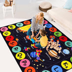 Outer Space Kids Rug Carpet for Playroom, ABC Educational Learning Area Rug, Non-Slip Solar System Road Play Play Rug for Kids Bedrooms, Classroom, Nursery Room Decor (Black, 59X39.4 INCH)