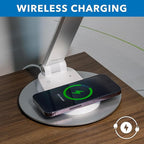 Mount-It! LED Desk Lamp with Wireless Charger and USB-C Charging Port, Dimmable Desk Lamp with 25 Brightness and Color Modes, for Home or Office, Adjustable Arm, Silver/White