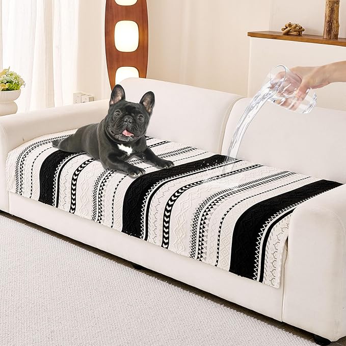 HAOMAIJIA Boho Couch Covers for Sofa, Waterproof Couch Cover for Dogs Soft Chenille Jacquard Non Slip Sofa Covers for Pets Washable Couch Protector (Black, 36.5" x 62" 1 Pack)