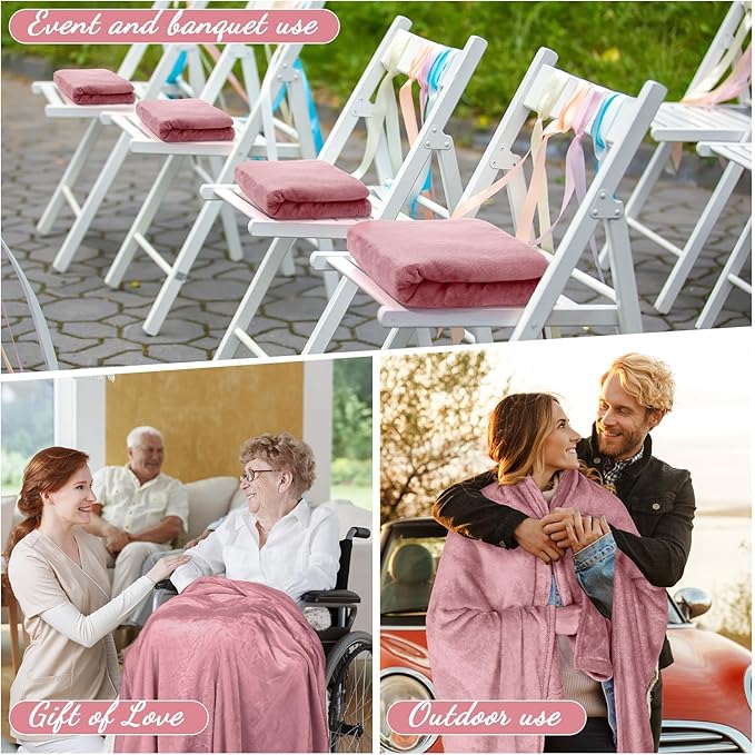 Tinideya 12 Pcs Flannel Fleece Throw Blanket Bulk 50 x 60 Inch Soft Fleece Blanket Warm Throw Blanket Coral Blankets for Couch Sofa Home Wedding Gifts Season (Light Pink)