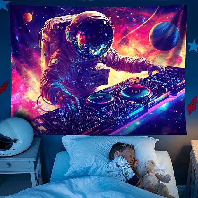 NYZE Blacklight Tapestry Music Wall Tapestry Space Art Colourful Design Tapestries for Hip Hop College Dorm Room Bedroom Wall Decor 79in×59in