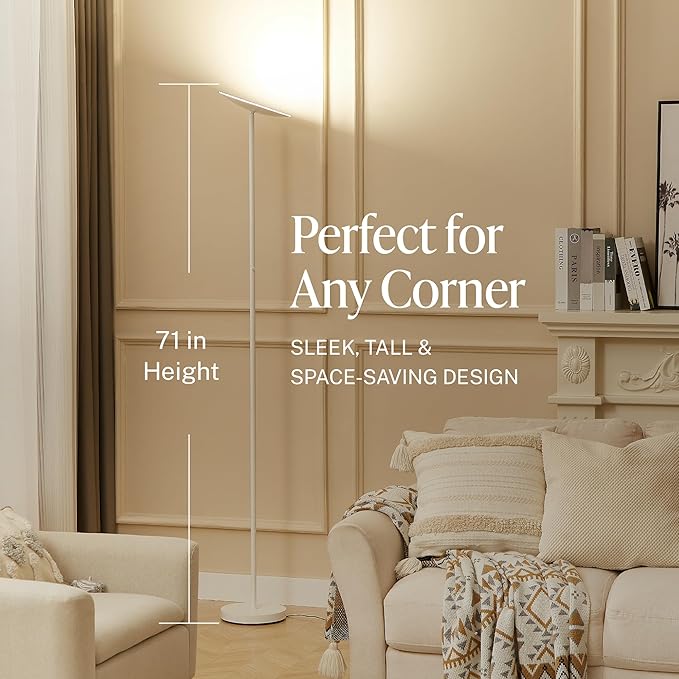 LED Torchiere Floor Lamp, 3200LM, 71" Tall Modern Torchiere Lamp in Pearl White, Stepless Dimming, Remote & Touch Control, Super Bright Light for Living Room and Bedroom, Heavy Stable Base